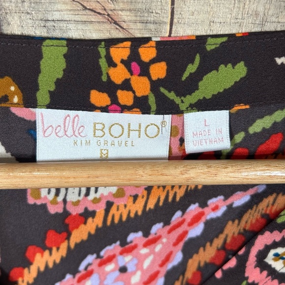 Belle Boho Kim Gravel Brown Paisley Blouse L Boho Floral Top Long Sleeve Office - Picture 2 of 6